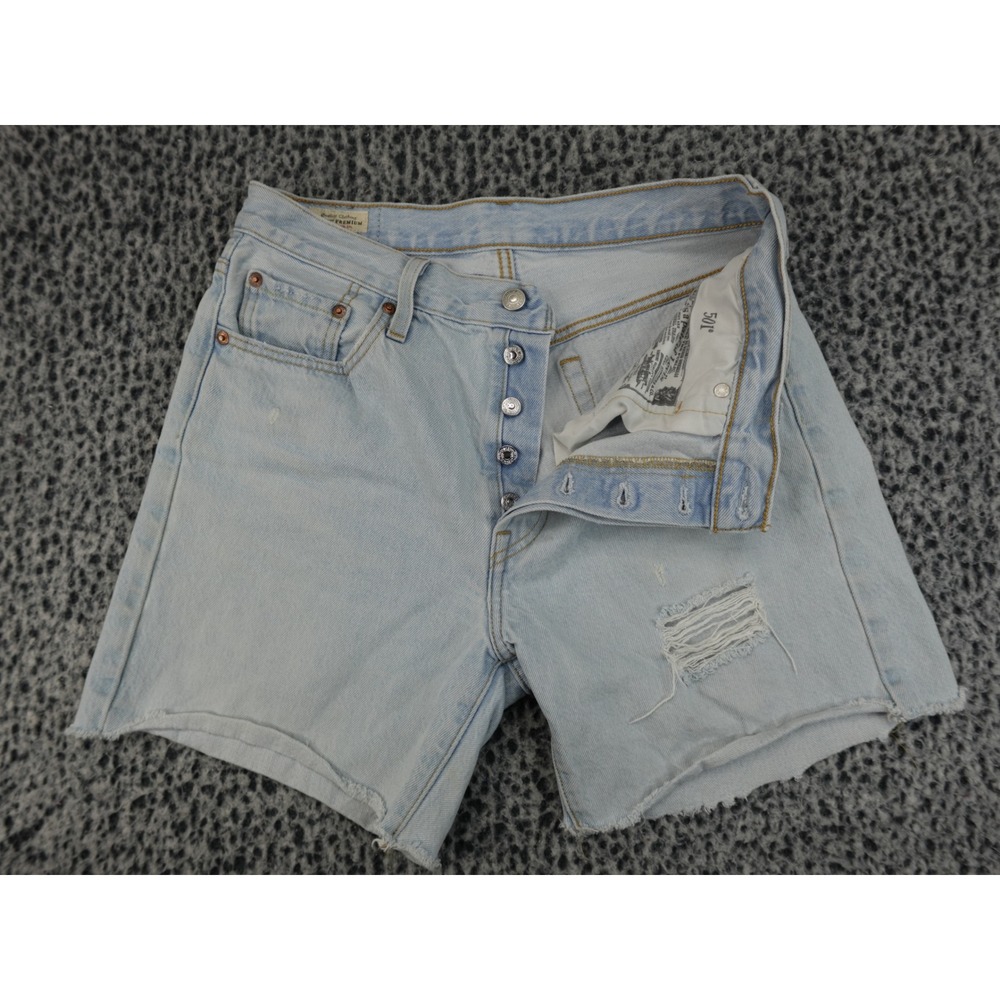 Levi's 501 Premium Cut-Off Shorts Womens 29 Light Blue Distressed Button Fly